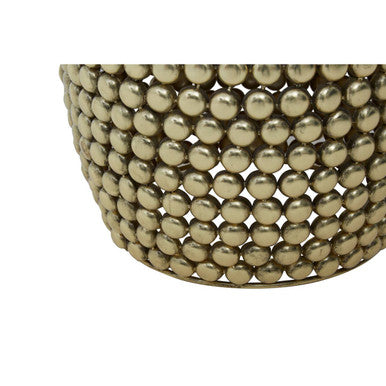 Gold Finish Interlinked Beaded Iron Stool and Side Table, Templar