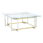 Clear Tempered Glass Top Coffee Table with Silver and Gold Stainless Steel Base | Elino