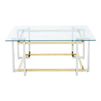 Clear Tempered Glass Top Coffee Table with Silver and Gold Stainless Steel Base | Elino