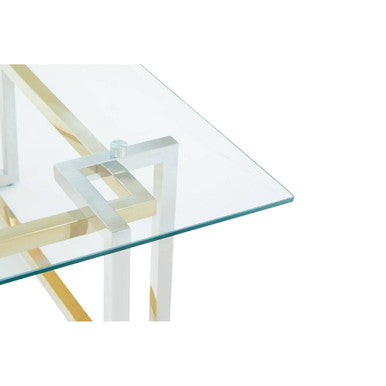 Clear Tempered Glass Top Coffee Table with Silver and Gold Stainless Steel Base | Elino