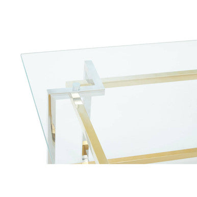 Clear Tempered Glass Top Coffee Table with Silver and Gold Stainless Steel Base | Elino
