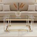 Clear Tempered Glass Top Coffee Table with Silver and Gold Stainless Steel Base | Elino