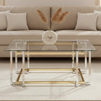 Clear Tempered Glass Top Coffee Table with Silver and Gold Stainless Steel Base | Elino