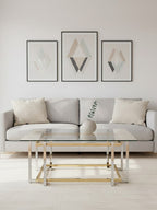 Clear Tempered Glass Top Coffee Table with Silver and Gold Stainless Steel Base | Elino