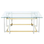 Clear Tempered Glass Top Coffee Table with Silver and Gold Stainless Steel Base | Elino
