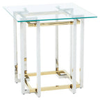 Clear Tempered Glass Top Side Table with Silver and Gold Stainless Steel Base | Elino