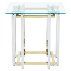 Clear Tempered Glass Top Side Table with Silver and Gold Stainless Steel Base | Elino