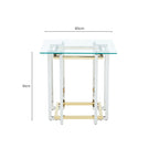 Clear Tempered Glass Top Side Table with Silver and Gold Stainless Steel Base | Elino