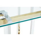 Clear Tempered Glass Top Side Table with Silver and Gold Stainless Steel Base | Elino