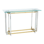Clear Tempered Glass Top Console Table with Silver and Gold Stainless Steel Base | Elino