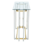 Clear Tempered Glass Top Console Table with Silver and Gold Stainless Steel Base | Elino