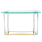 Clear Tempered Glass Top Console Table with Silver and Gold Stainless Steel Base | Elino