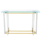 Clear Tempered Glass Top Console Table with Silver and Gold Stainless Steel Base | Elino