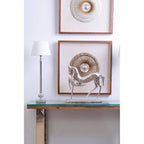 Natural Wood and Clear Glass Top Console Table with Silver U-Shaped Metal Legs, Kerala