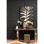 Natural Wood and Clear Glass Top Console Table with Silver U-Shaped Metal Legs, Kerala