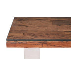 Natural Wood and Clear Glass Top Console Table with Silver U-Shaped Metal Legs, Kerala