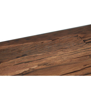 Natural Wood and Clear Glass Top Console Table with Silver U-Shaped Metal Legs, Kerala