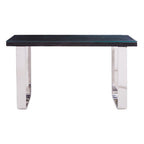 Black Wood and Clear Glass Top Console Table with Silver U-Shaped Metal Legs | Kerala