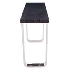 Black Wood and Clear Glass Top Console Table with Silver U-Shaped Metal Legs | Kerala