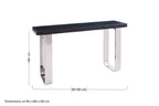 Black Wood and Clear Glass Top Console Table with Silver U-Shaped Metal Legs | Kerala