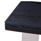 Black Wood and Clear Glass Top Console Table with Silver U-Shaped Metal Legs | Kerala