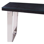 Black Wood and Clear Glass Top Console Table with Silver U-Shaped Metal Legs | Kerala