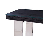 Black Wood and Clear Glass Top Console Table with Silver U-Shaped Metal Legs | Kerala