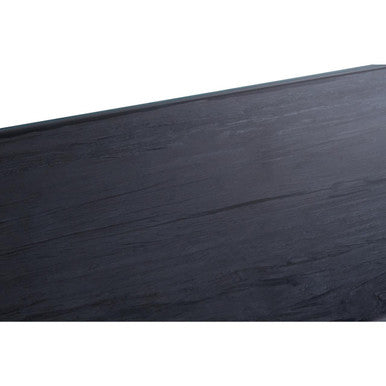 Black Wood and Clear Glass Top Console Table with Silver U-Shaped Metal Legs | Kerala