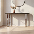 Black Wood and Clear Glass Top Console Table with Silver U-Shaped Metal Legs | Kerala