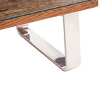 Natural Wood and Clear Glass Top Coffee Table with Silver U-Shaped Metal Legs, Kerala