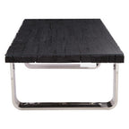 Black Wood and Clear Glass Top Coffee Table with Silver U-Shaped Metal Legs, Kerala