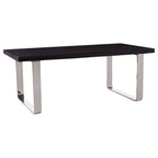 Large Black Pinewood and Clear Glass Top Dining Table with Silver U-Shaped Metal Legs, Kerala