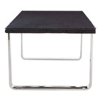 Large Black Pinewood and Clear Glass Top Dining Table with Silver U-Shaped Metal Legs, Kerala