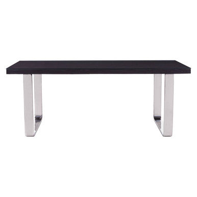 Large Black Pinewood and Clear Glass Top Dining Table with Silver U-Shaped Metal Legs, Kerala