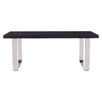 Large Black Pinewood and Clear Glass Top Dining Table with Silver U-Shaped Metal Legs, Kerala