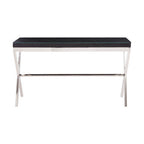 Black Wood and Clear Glass Top Console Table with Silver Crossed Legs | Kerala