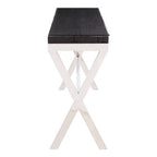 Black Wood and Clear Glass Top Console Table with Silver Crossed Legs | Kerala