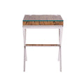 Natural Sal Wood and Clear Glass Top Side Table with White Crossed Legs | Kerala