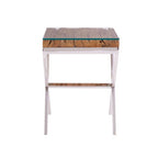 Natural Sal Wood and Clear Glass Top Side Table with White Crossed Legs | Kerala