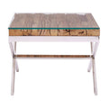 Square Natural Wood and Clear Glass Top End Table with Silver Cross Base | Kerala