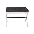 Square Black Wood and Clear Glass Top End Table with Silver Cross Base | Kerala