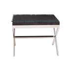 Square Black Wood and Clear Glass Top End Table with Silver Cross Base | Kerala