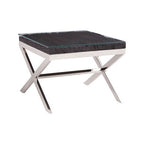Square Black Wood and Clear Glass Top End Table with Silver Cross Base | Kerala