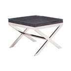 Square Black Wood and Clear Glass Top End Table with Silver Cross Base | Kerala