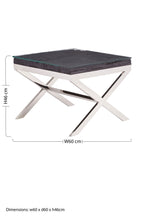 Square Black Wood and Clear Glass Top End Table with Silver Cross Base | Kerala