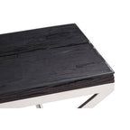 Square Black Wood and Clear Glass Top End Table with Silver Cross Base | Kerala