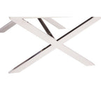 Square Black Wood and Clear Glass Top End Table with Silver Cross Base | Kerala
