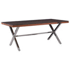Square Natural Wood and Clear Glass Top Dining Table with Grey Cross Base | Kerala