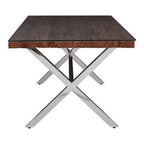 Square Natural Wood and Clear Glass Top Dining Table with Grey Cross Base | Kerala