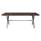 Square Natural Wood and Clear Glass Top Dining Table with Grey Cross Base | Kerala